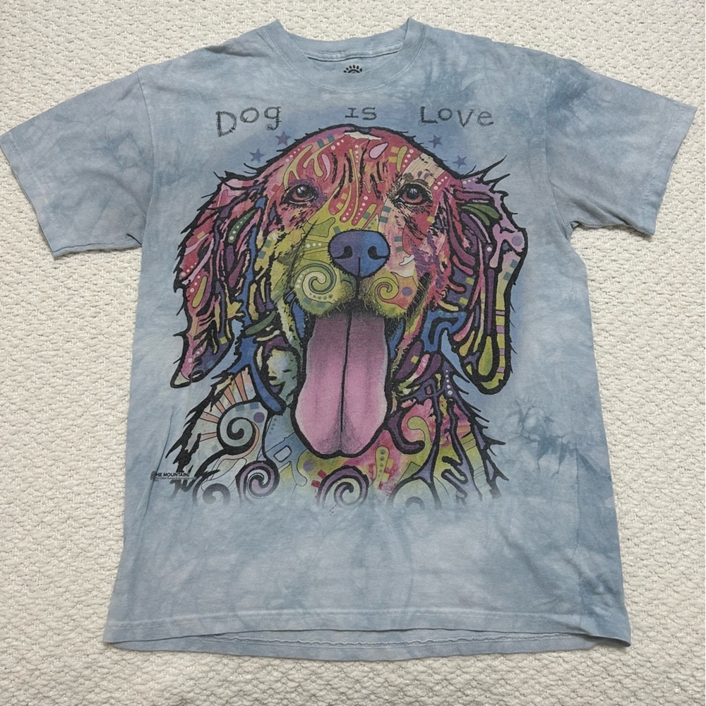 The Mountain Dog Is Love Blue Tie Dye Short Sleeve Crewneck T-Shirt Size M